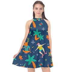 Colorful Funny Christmas Pattern Halter Neckline Chiffon Dress  by Vaneshart