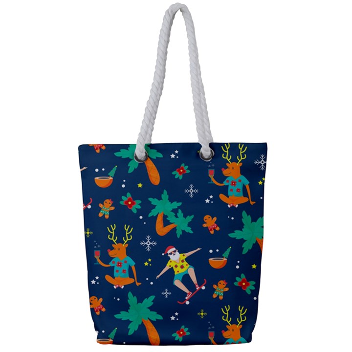 Colorful Funny Christmas Pattern Full Print Rope Handle Tote (Small)