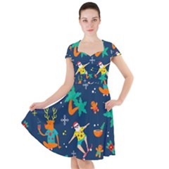 Colorful Funny Christmas Pattern Cap Sleeve Midi Dress by Vaneshart