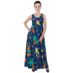 Colorful Funny Christmas Pattern Empire Waist Velour Maxi Dress