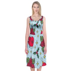 Colorful Funny Christmas Pattern Midi Sleeveless Dress by Vaneshart