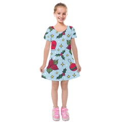 Colorful Funny Christmas Pattern Kids  Short Sleeve Velvet Dress by Vaneshart