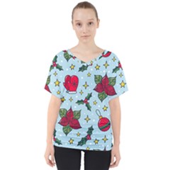 Colorful Funny Christmas Pattern V-neck Dolman Drape Top by Vaneshart