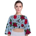 Colorful Funny Christmas Pattern Tie Back Butterfly Sleeve Chiffon Top View1