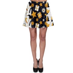 Black Golden Christmas Pattern Collection Skater Skirt by Vaneshart