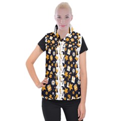 Black Golden Christmas Pattern Collection Women s Button Up Vest by Vaneshart