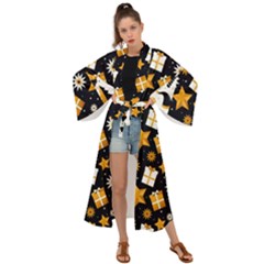 Black Golden Christmas Pattern Collection Maxi Kimono by Vaneshart