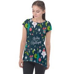 Funny Christmas Pattern Background Cap Sleeve High Low Top