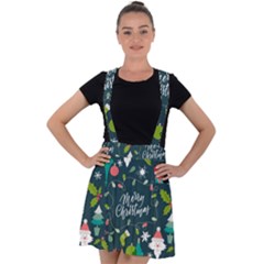 Funny Christmas Pattern Background Velvet Suspender Skater Skirt by Vaneshart