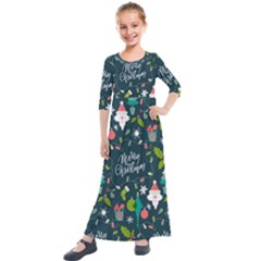 Funny Christmas Pattern Background Kids  Quarter Sleeve Maxi Dress by Vaneshart