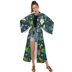 Funny Christmas Pattern Background Maxi Kimono by Vaneshart