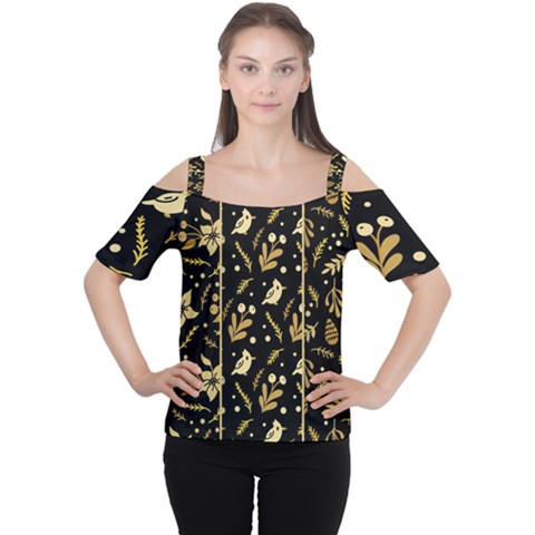 Golden Christmas Pattern Collection Cutout Shoulder Tee by Vaneshart