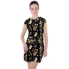 Golden Christmas Pattern Collection Drawstring Hooded Dress by Vaneshart