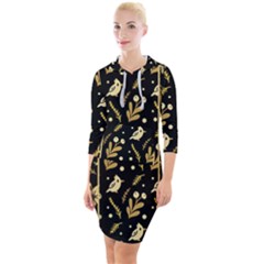 Golden Christmas Pattern Collection Quarter Sleeve Hood Bodycon Dress by Vaneshart