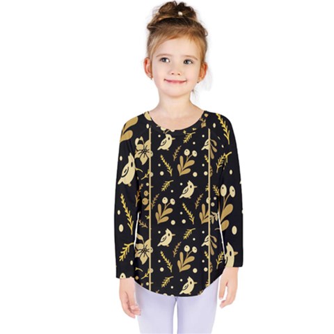 Golden Christmas Pattern Collection Kids  Long Sleeve Tee by Vaneshart