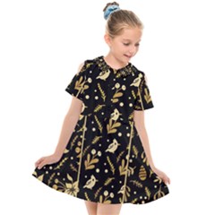 Golden Christmas Pattern Collection Kids  Short Sleeve Shirt Dress by Vaneshart