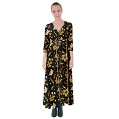 Golden Christmas Pattern Collection Button Up Maxi Dress by Vaneshart