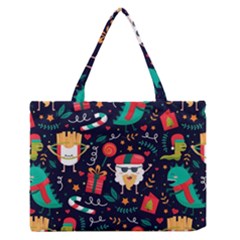 Colorful Funny Christmas Pattern Zipper Medium Tote Bag by Vaneshart