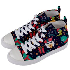 Colorful Funny Christmas Pattern Women s Mid-top Canvas Sneakers