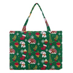 Colorful Funny Christmas Pattern Green Medium Tote Bag by Vaneshart