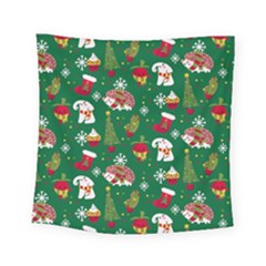 Colorful Funny Christmas Pattern Green Square Tapestry (small) by Vaneshart