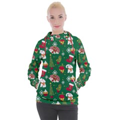 Colorful Funny Christmas Pattern Green Women s Hooded Pullover by Vaneshart