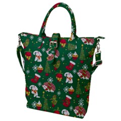 Colorful Funny Christmas Pattern Green Buckle Top Tote Bag by Vaneshart