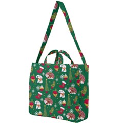 Colorful Funny Christmas Pattern Green Square Shoulder Tote Bag by Vaneshart