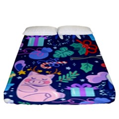 Colorful Funny Christmas Pattern Pig Animal Fitted Sheet (king Size) by Vaneshart