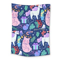 Colorful Funny Christmas Pattern Pig Animal Medium Tapestry by Vaneshart