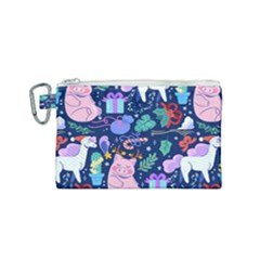 Colorful Funny Christmas Pattern Pig Animal Canvas Cosmetic Bag (small) by Vaneshart