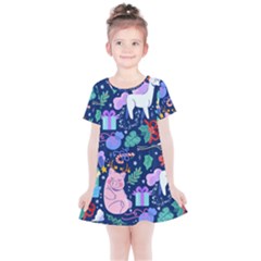 Colorful Funny Christmas Pattern Pig Animal Kids  Simple Cotton Dress by Vaneshart