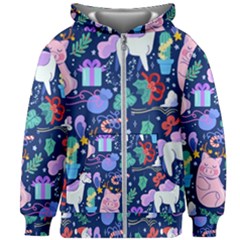 Colorful Funny Christmas Pattern Pig Animal Kids  Zipper Hoodie Without Drawstring by Vaneshart