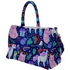 Colorful Funny Christmas Pattern Pig Animal Duffel Travel Bag by Vaneshart