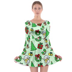 Colorful Funny Christmas Pattern Cartoon Long Sleeve Skater Dress by Vaneshart