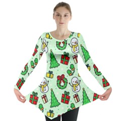 Colorful Funny Christmas Pattern Cartoon Long Sleeve Tunic  by Vaneshart