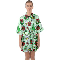 Colorful Funny Christmas Pattern Cartoon Half Sleeve Satin Kimono  by Vaneshart