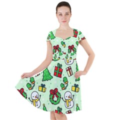 Colorful Funny Christmas Pattern Cartoon Cap Sleeve Midi Dress by Vaneshart