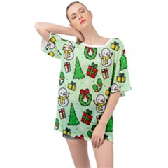 Colorful Funny Christmas Pattern Cartoon Oversized Chiffon Top by Vaneshart