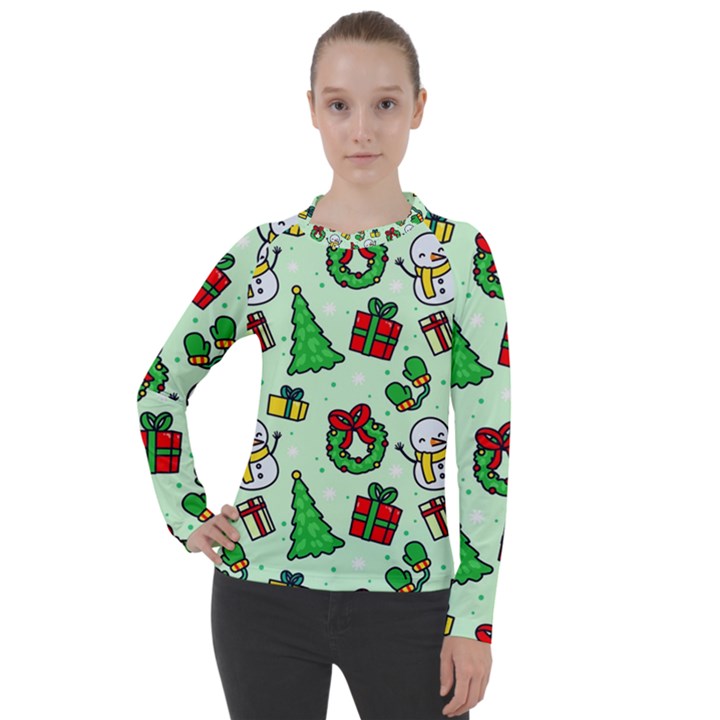 Colorful Funny Christmas Pattern Cartoon Women s Pique Long Sleeve Tee