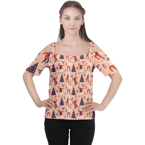 Funny Christmas Pattern Cutout Shoulder Tee by Vaneshart