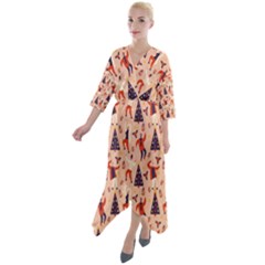 Funny Christmas Pattern Quarter Sleeve Wrap Front Maxi Dress