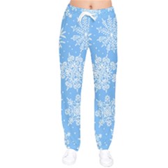 Hand Drawn Snowflakes Seamless Pattern Women Velvet Drawstring Pants by Vaneshart