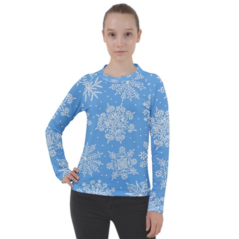 Hand Drawn Snowflakes Seamless Pattern Women s Pique Long Sleeve Tee by Vaneshart