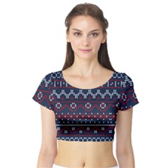 Christmas Concept With Knitted Pattern Short Sleeve Crop Top by Vaneshart