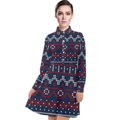 Christmas Concept With Knitted Pattern Long Sleeve Chiffon Shirt Dress by Vaneshart