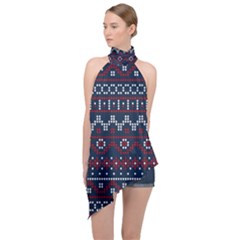 Christmas Concept With Knitted Pattern Halter Asymmetric Satin Top by Vaneshart