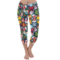 Colorful Pattern With Decorative Christmas Elements Capri Winter Leggings  by Vaneshart