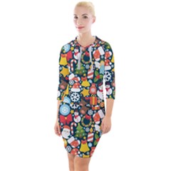 Colorful Pattern With Decorative Christmas Elements Quarter Sleeve Hood Bodycon Dress by Vaneshart