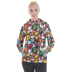 Colorful Pattern With Decorative Christmas Elements Women s Hooded Pullover